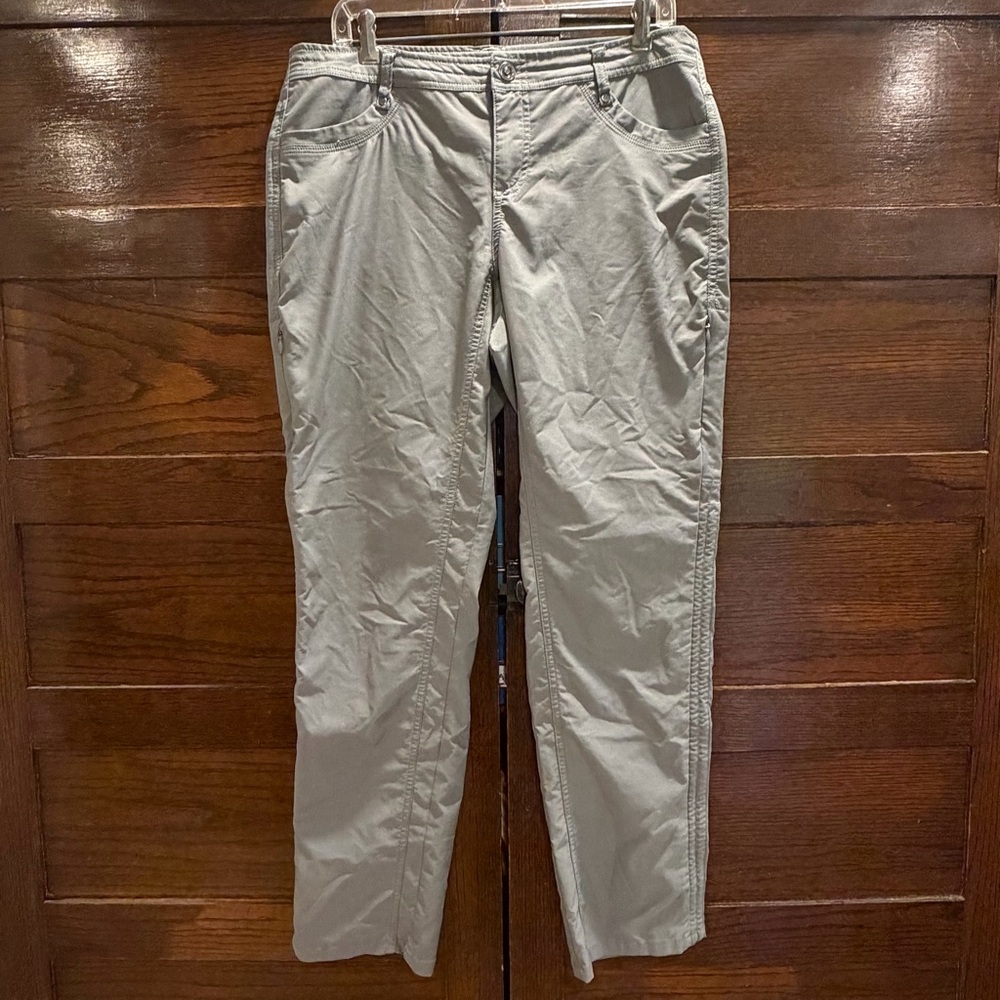 Kuhl women's 12 regular Born in the Mountains travel hiking chinos pants taupe